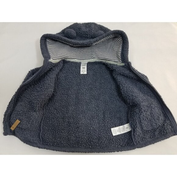 Carters Baby Boys Blue Fluffy Hooded Jacket 9M With Zipper & Pockets - Picture 5 of 8